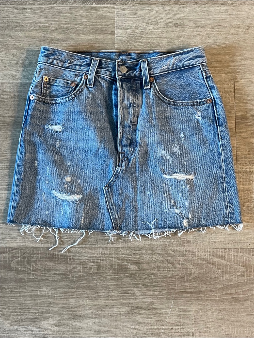 Levi Strauss Co Deconstructed Denim Mini Skirt Distressed Light Wash 26